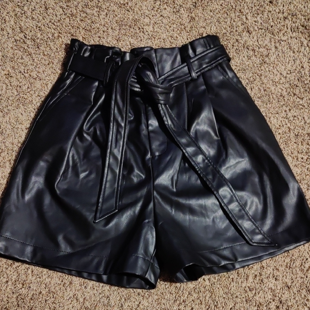 Black Faux Leather Women's Shorts